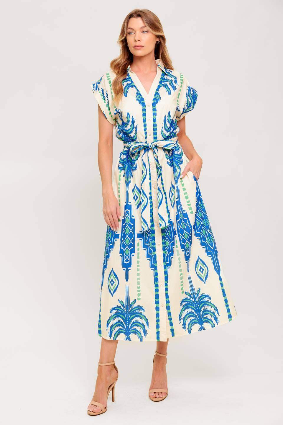 SOFTLY SPOKEN BLUE WOVEN MIDI DRESS - Flying Tomato - Flyclothing LLC