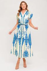 SOFTLY SPOKEN BLUE WOVEN MIDI DRESS - Flying Tomato - Flyclothing LLC