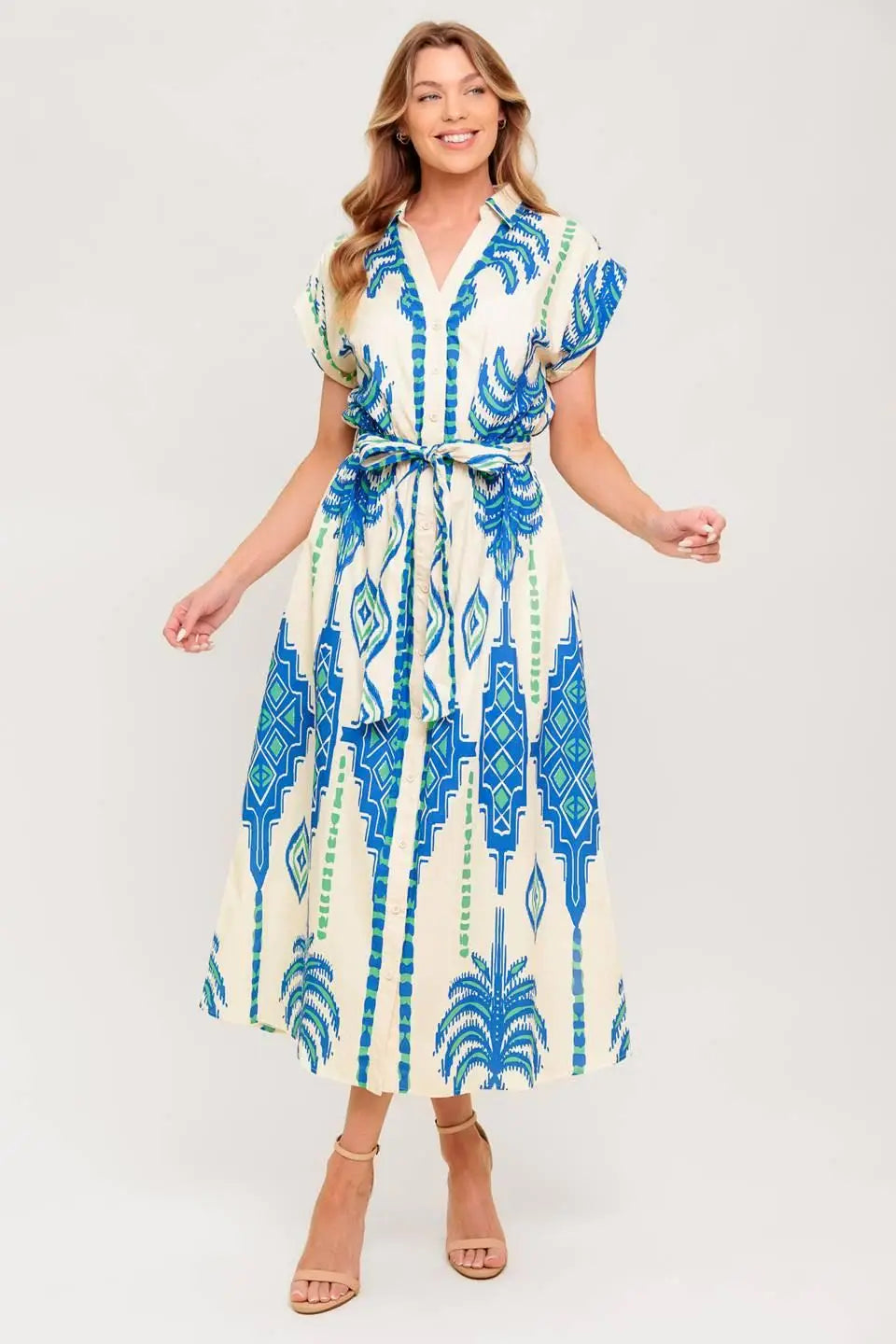 SOFTLY SPOKEN BLUE WOVEN MIDI DRESS - Flying Tomato - Flyclothing LLC