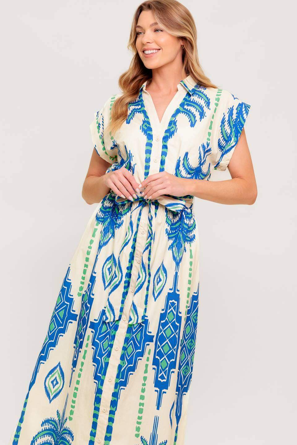 SOFTLY SPOKEN BLUE WOVEN MIDI DRESS - Flying Tomato - Flyclothing LLC