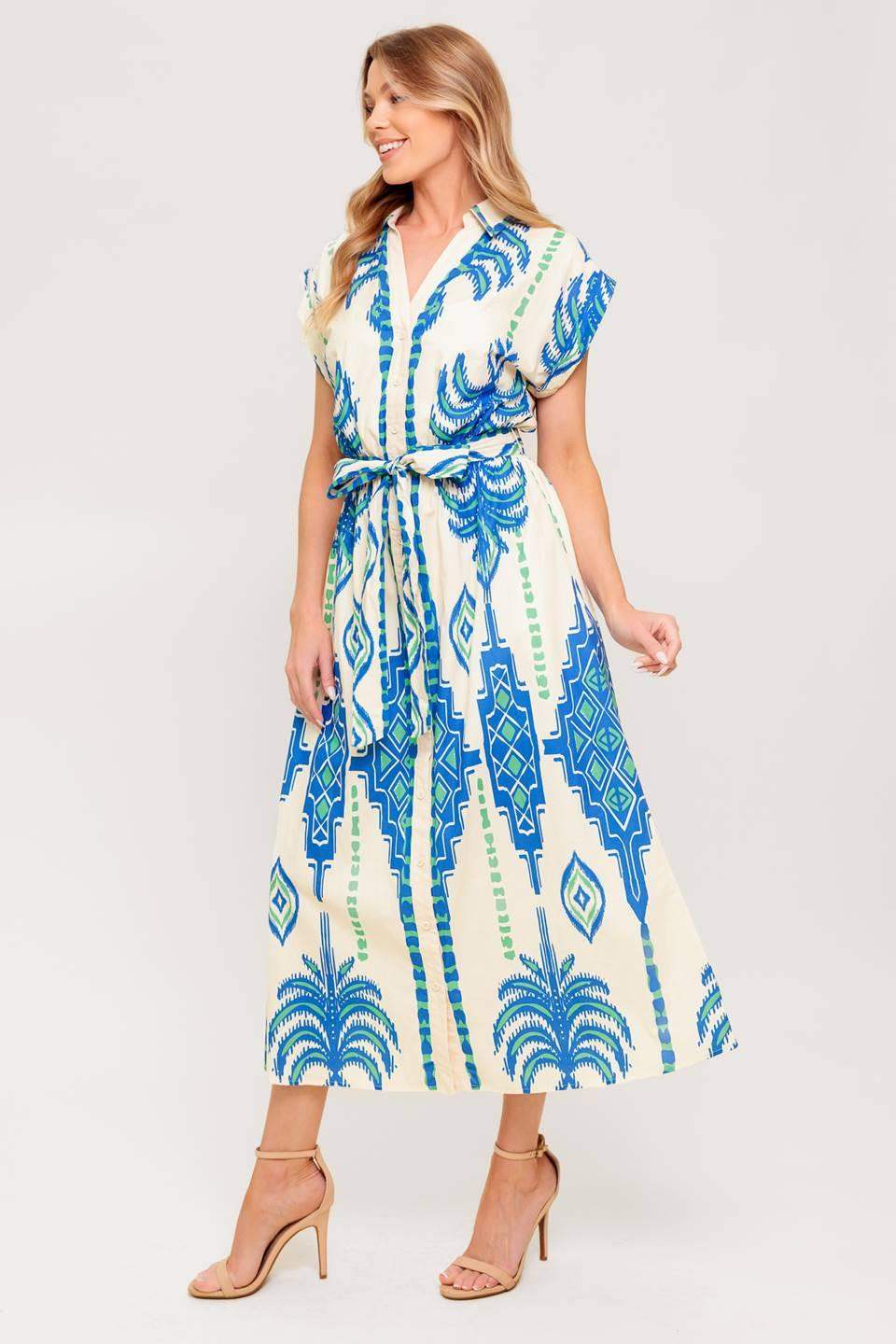 SOFTLY SPOKEN BLUE WOVEN MIDI DRESS - Flying Tomato - Flyclothing LLC
