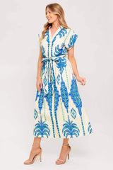 SOFTLY SPOKEN BLUE WOVEN MIDI DRESS - Flying Tomato - Flyclothing LLC
