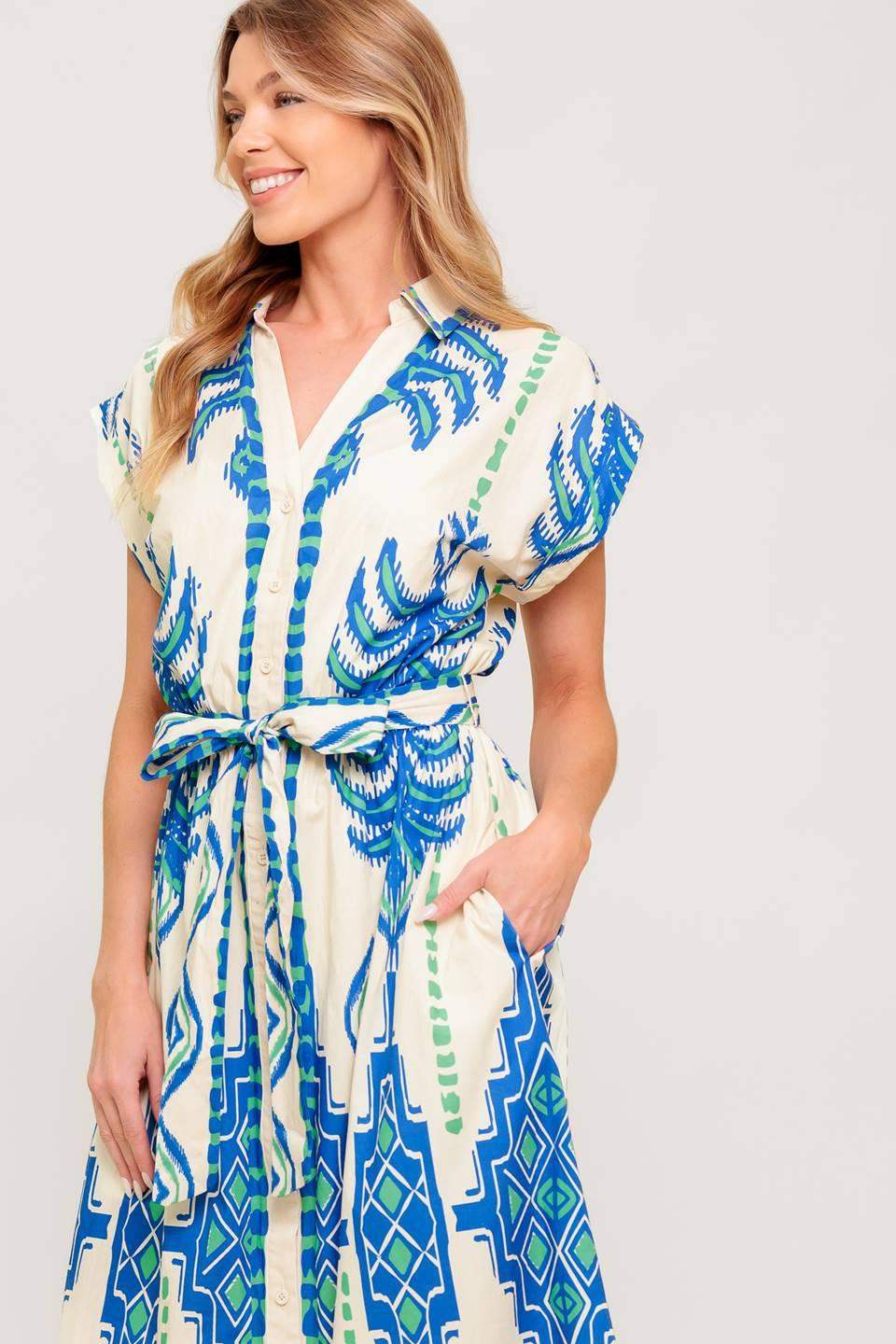 SOFTLY SPOKEN BLUE WOVEN MIDI DRESS - Flying Tomato - Flyclothing LLC