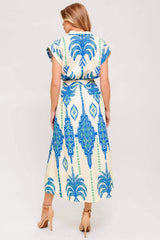 SOFTLY SPOKEN BLUE WOVEN MIDI DRESS - Flying Tomato - Flyclothing LLC