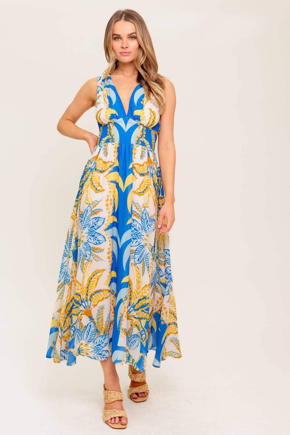 SOFT MEADOW BLUE WOVEN MIDI DRESS - Flying Tomato - Flyclothing LLC