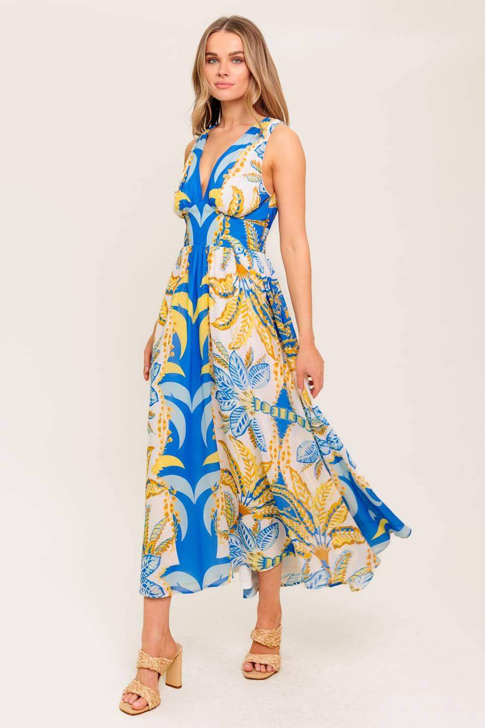 SOFT MEADOW BLUE WOVEN MIDI DRESS - Flying Tomato - Flyclothing LLC