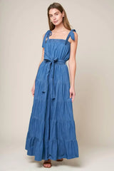 PRETTIEST BEHAVIOR CHAMBRAY MAXI DRESS - Flying Tomato - Flyclothing LLC