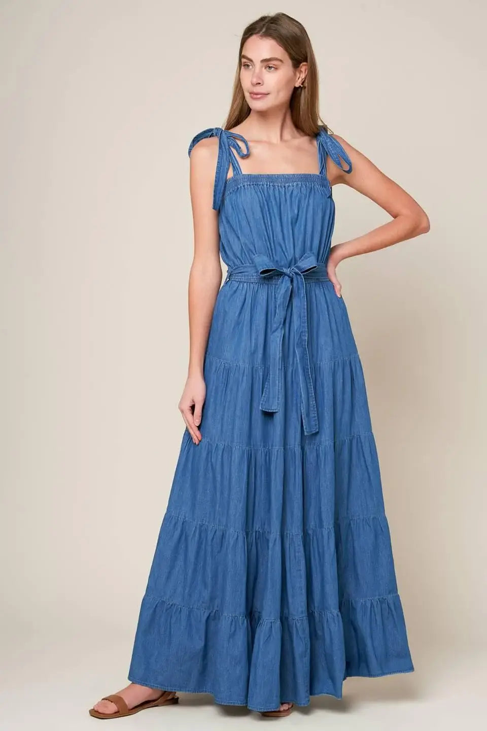 PRETTIEST BEHAVIOR CHAMBRAY MAXI DRESS - Flying Tomato - Flyclothing LLC