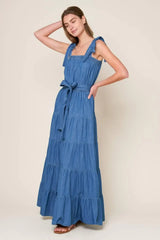 PRETTIEST BEHAVIOR CHAMBRAY MAXI DRESS - Flying Tomato - Flyclothing LLC