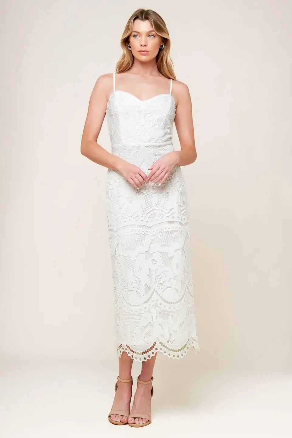 THE JOSEPHINE OFF WHITE WOVEN MIDI DRESS - Flying Tomato - Flyclothing LLC