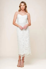 THE JOSEPHINE OFF WHITE WOVEN MIDI DRESS - Flying Tomato - Flyclothing LLC