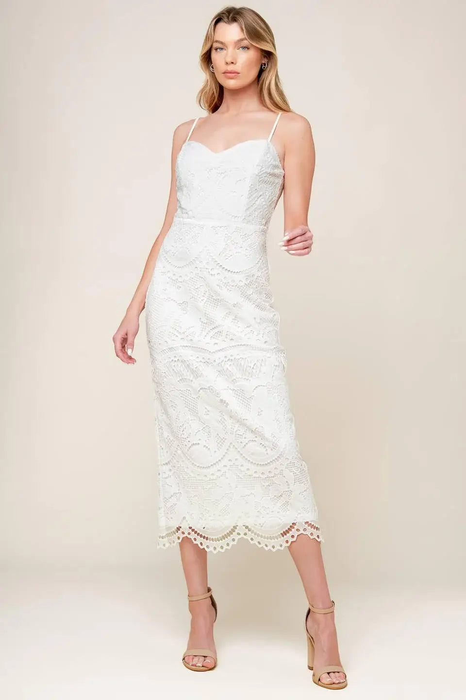 THE JOSEPHINE OFF WHITE WOVEN MIDI DRESS - Flying Tomato - Flyclothing LLC
