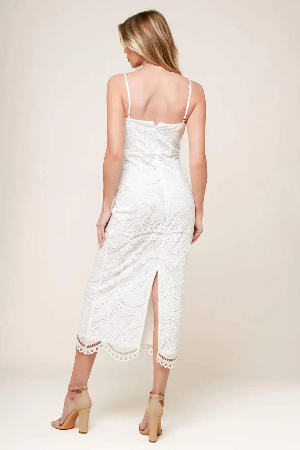 THE JOSEPHINE OFF WHITE WOVEN MIDI DRESS - Flying Tomato - Flyclothing LLC