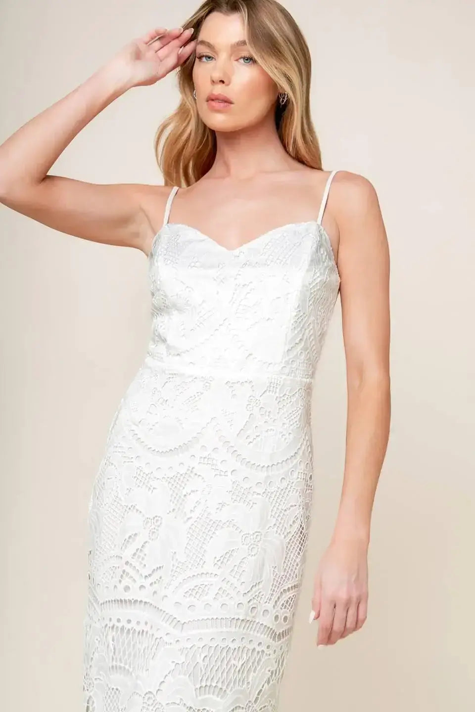 THE JOSEPHINE OFF WHITE WOVEN MIDI DRESS - Flying Tomato - Flyclothing LLC