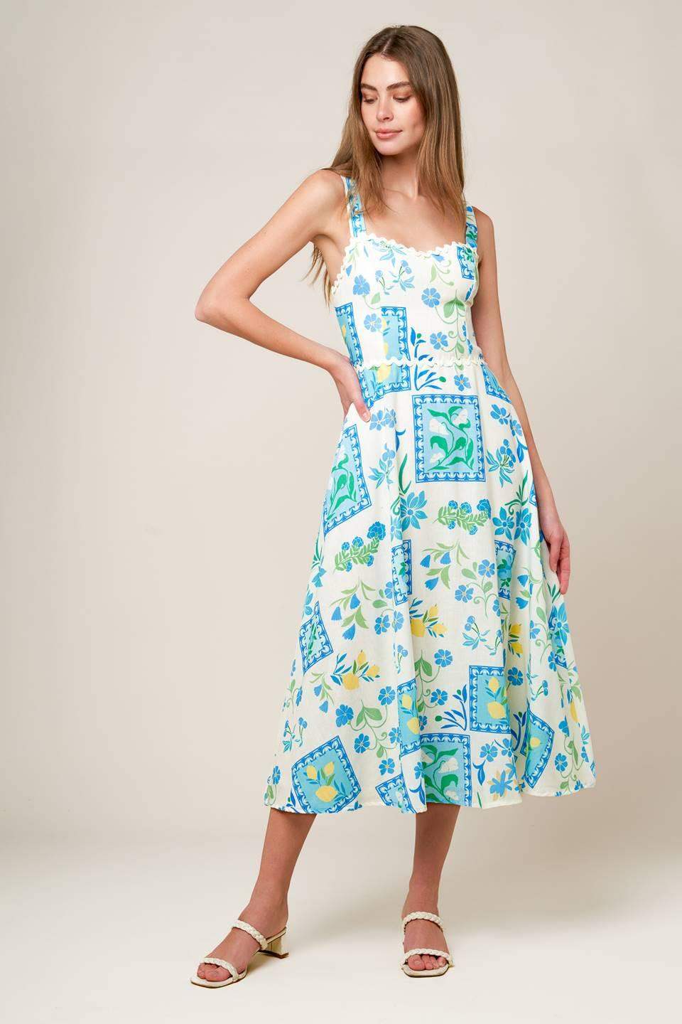 ON THE MOVE BLUE WOVEN MIDI DRESS - Flying Tomato - Flyclothing LLC
