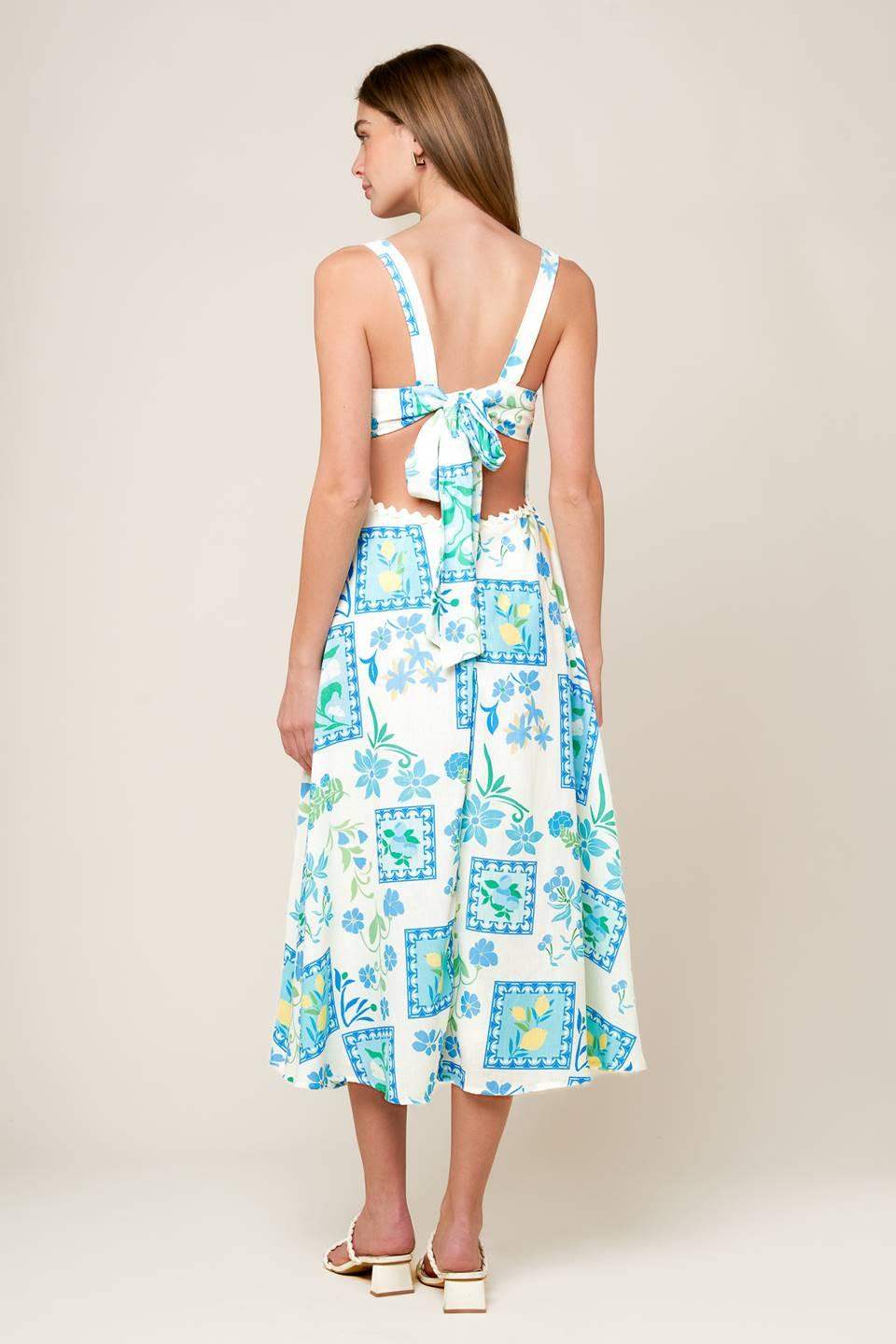 ON THE MOVE BLUE WOVEN MIDI DRESS - Flying Tomato - Flyclothing LLC