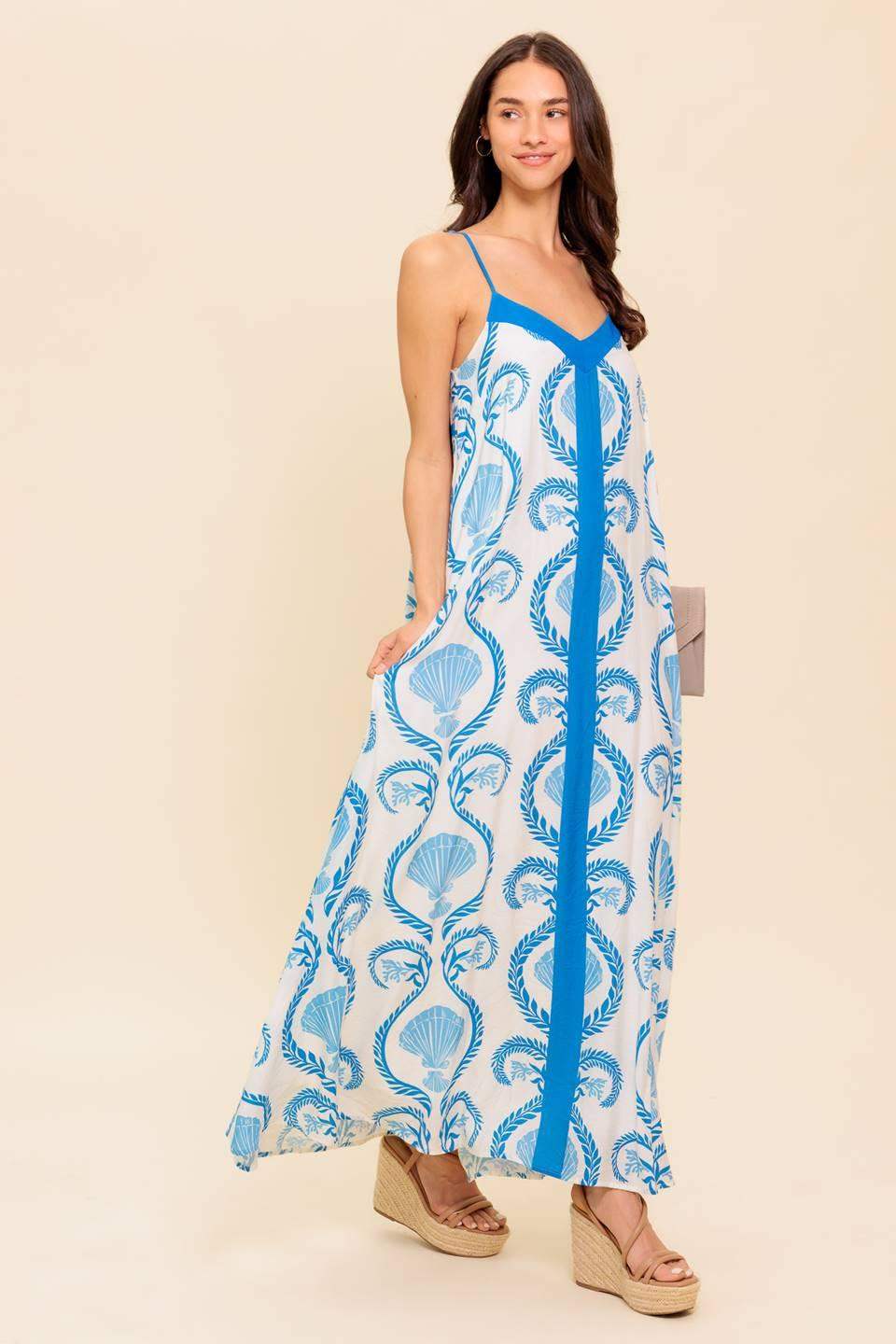 WEEKEND GETAWAY BLUE WOVEN MAXI DRESS - Flying Tomato - Flyclothing LLC