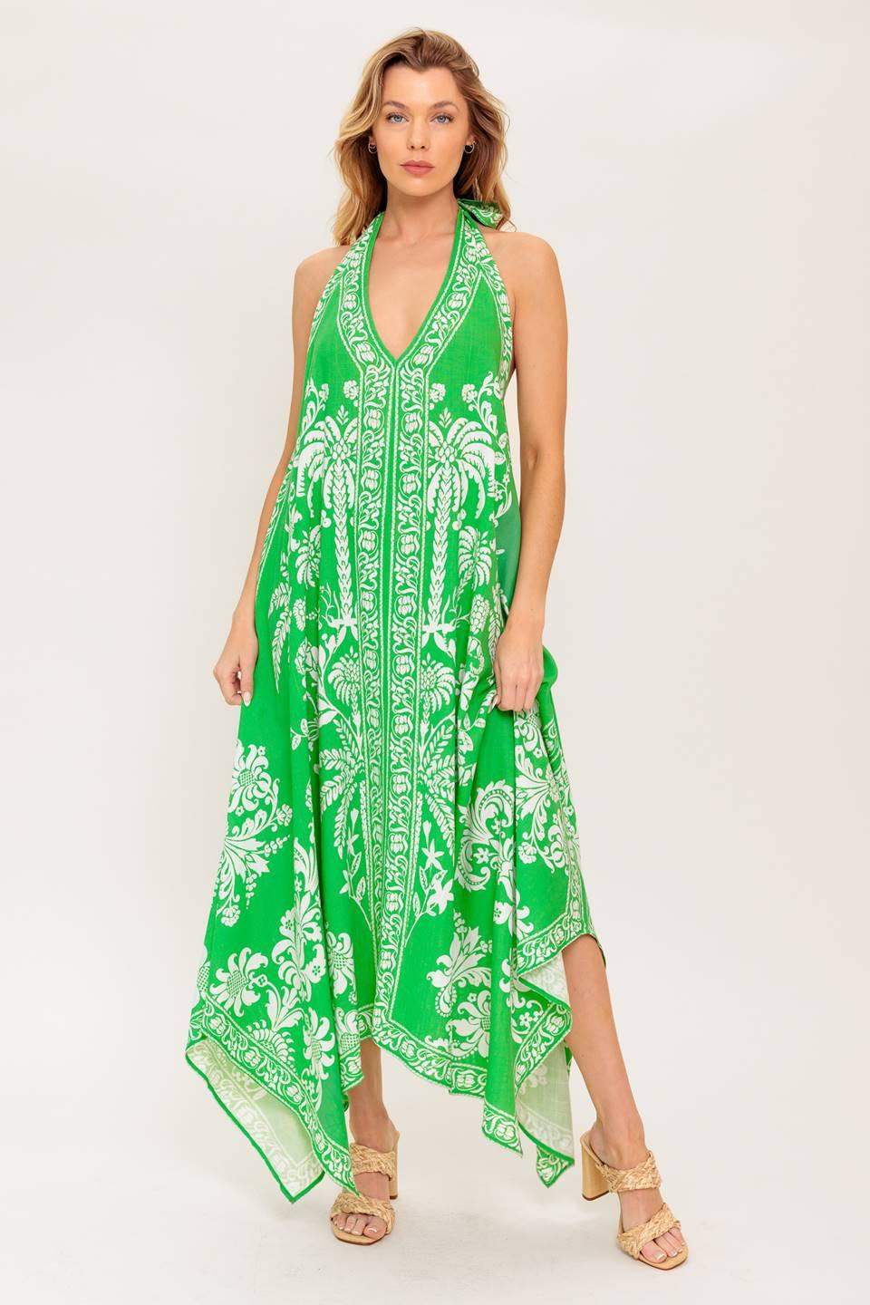 HOLD ONTO HOPE GREEN WOVEN MIDI DRESS - Flying Tomato - Flyclothing LLC