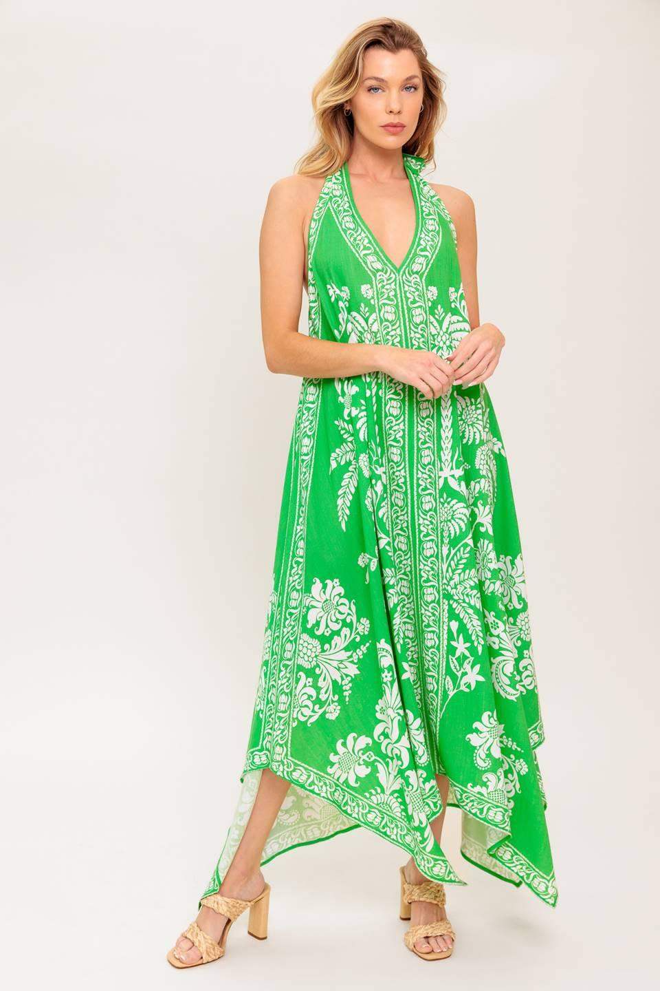 HOLD ONTO HOPE GREEN WOVEN MIDI DRESS - Flying Tomato - Flyclothing LLC