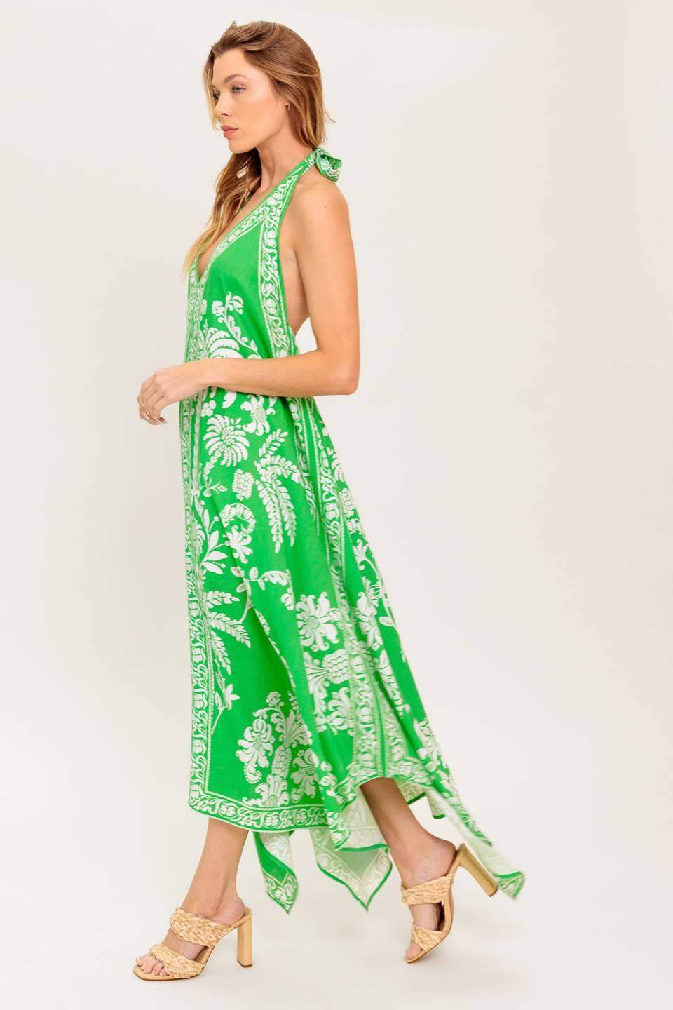 HOLD ONTO HOPE GREEN WOVEN MIDI DRESS - Flying Tomato - Flyclothing LLC