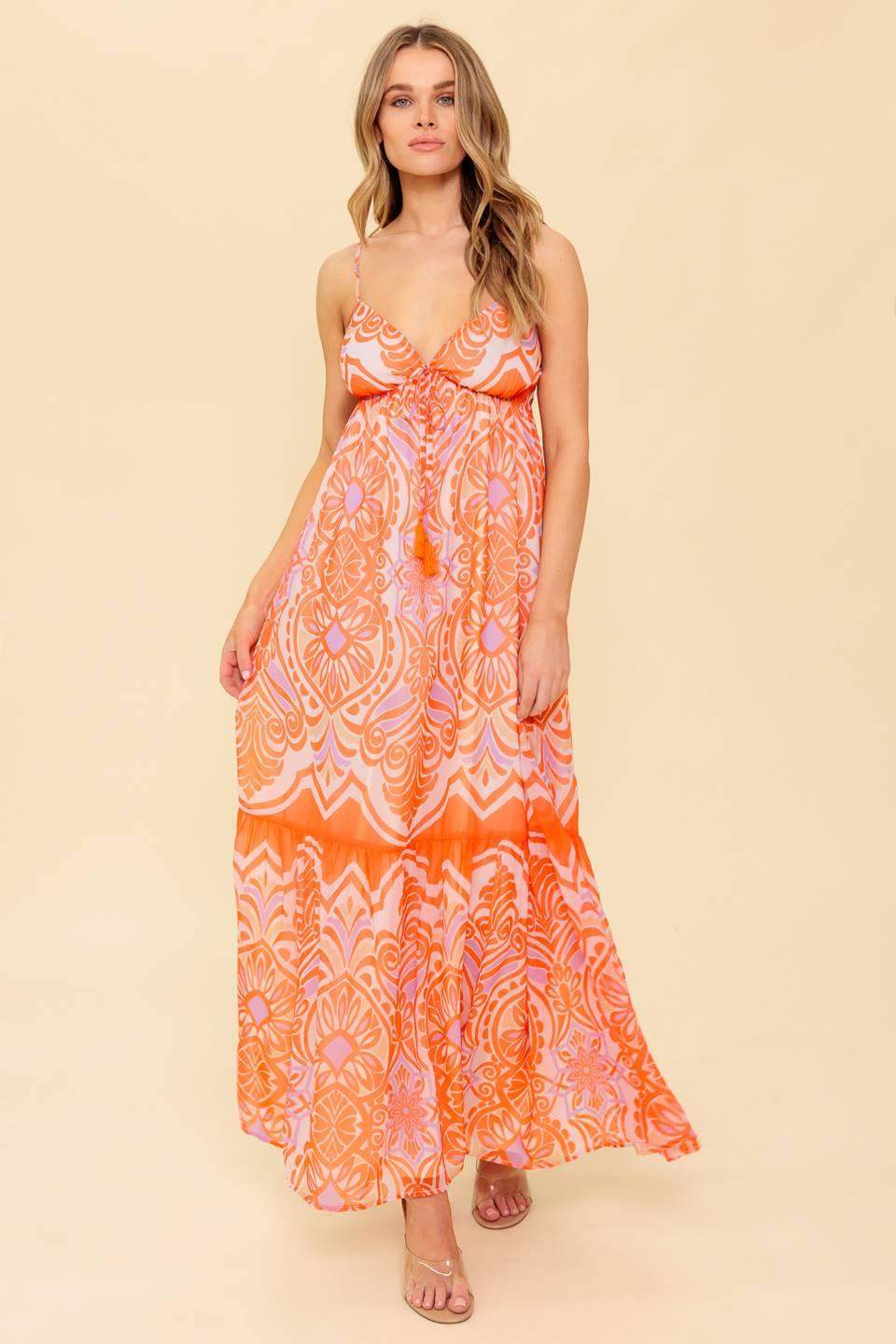 ROMANCE LANGUAGE CORAL WOVEN MAXI DRESS - Flying Tomato - Flyclothing LLC