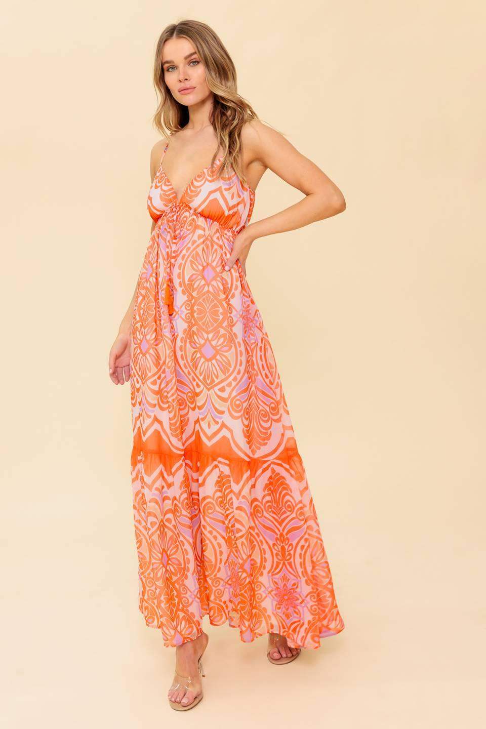 ROMANCE LANGUAGE CORAL WOVEN MAXI DRESS - Flying Tomato - Flyclothing LLC