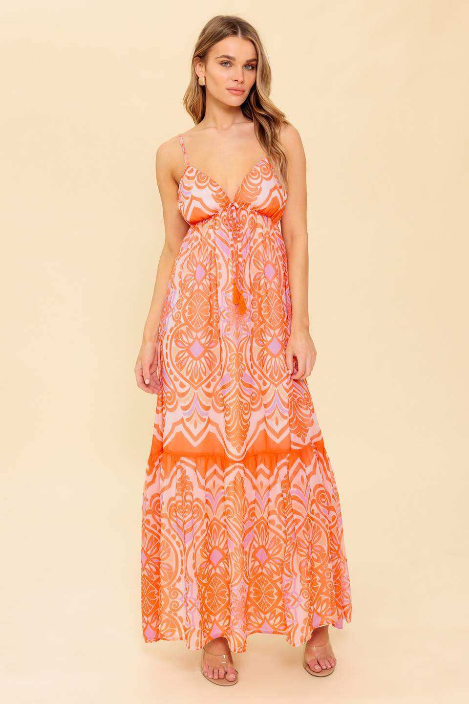ROMANCE LANGUAGE CORAL WOVEN MAXI DRESS - Flying Tomato - Flyclothing LLC