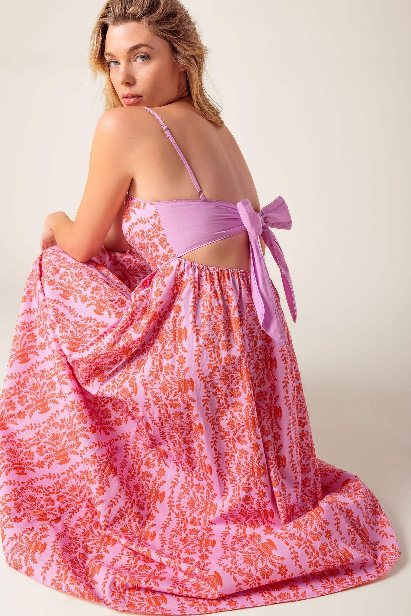 THE EVETTE PINK WOVEN MIDI DRESS - Flying Tomato - Flyclothing LLC