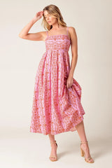 THE EVETTE PINK WOVEN MIDI DRESS - Flying Tomato - Flyclothing LLC