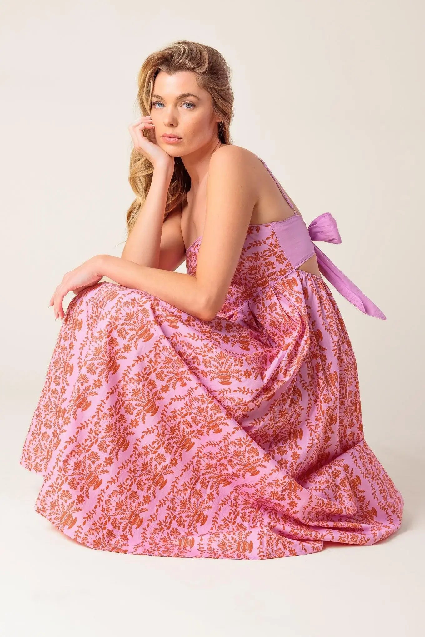THE EVETTE PINK WOVEN MIDI DRESS - Flying Tomato - Flyclothing LLC