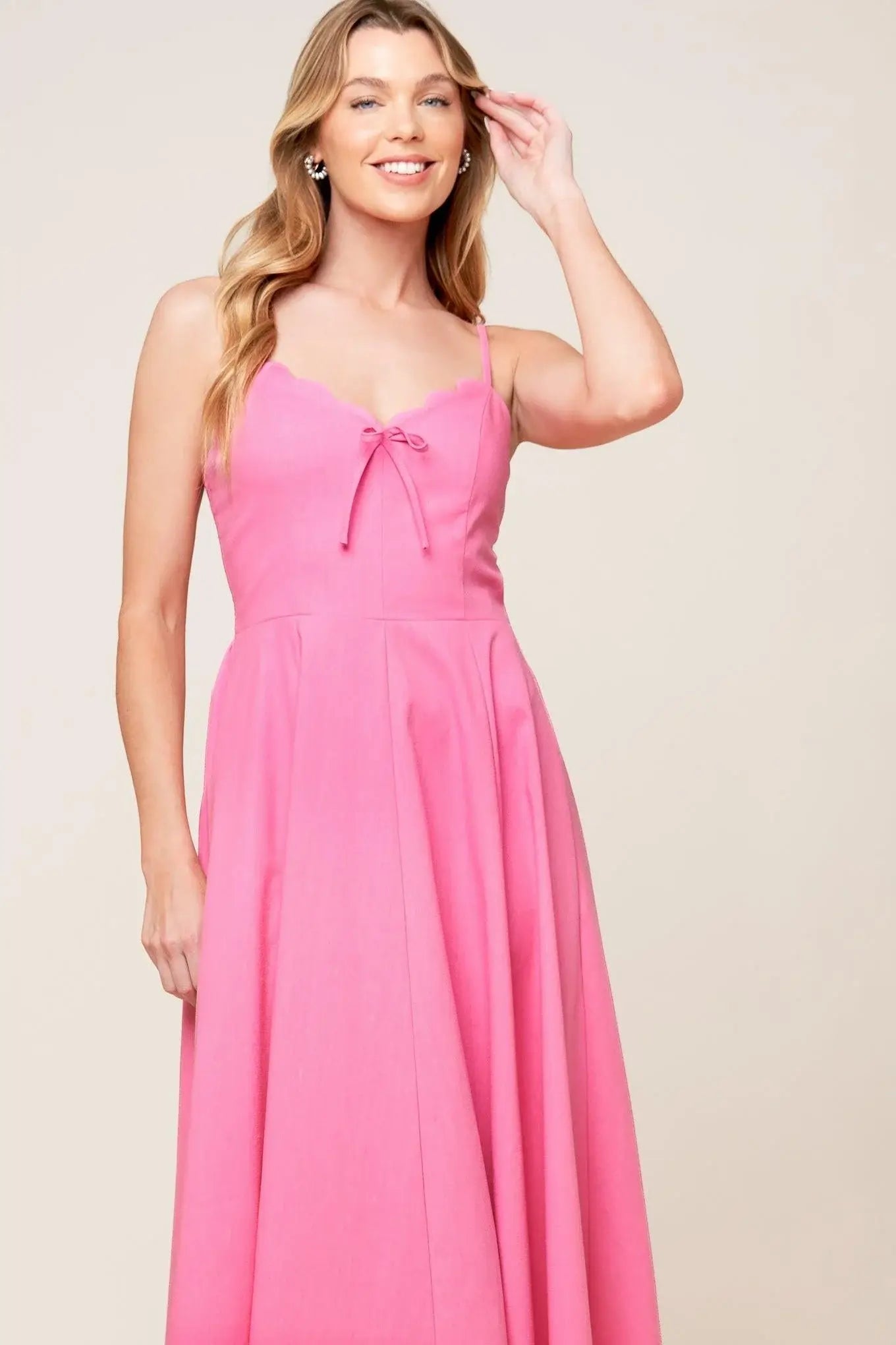 LET THE LIGHT PINK WOVEN MIDI DRESS - Flying Tomato - Flyclothing LLC