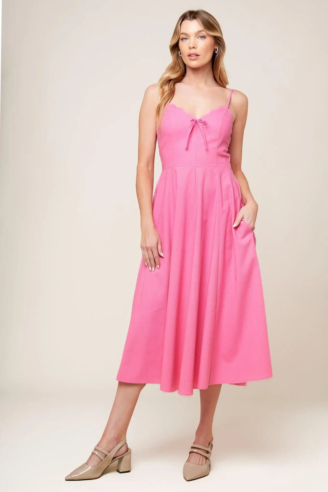 LET THE LIGHT PINK WOVEN MIDI DRESS - Flying Tomato - Flyclothing LLC