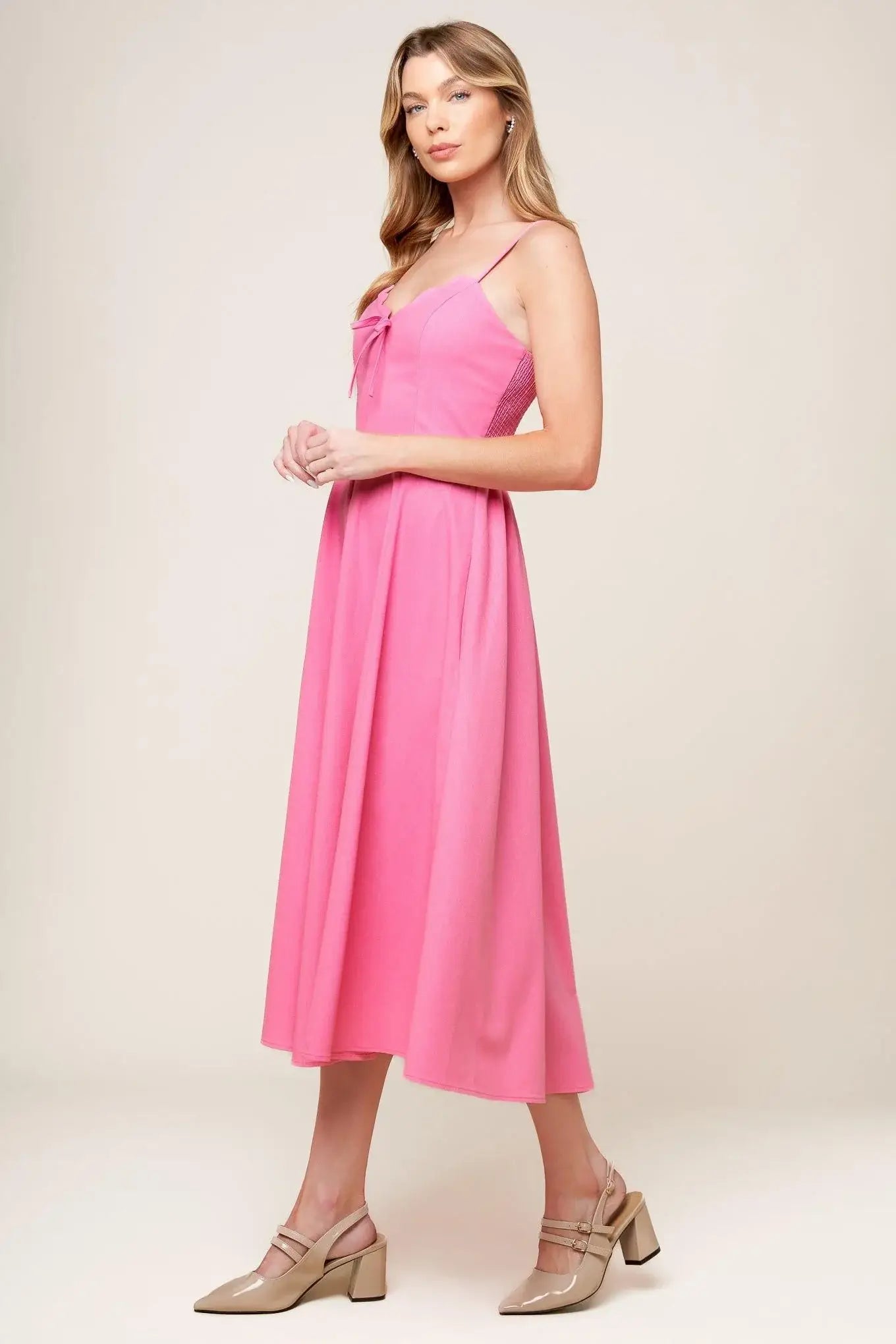 LET THE LIGHT PINK WOVEN MIDI DRESS - Flying Tomato - Flyclothing LLC