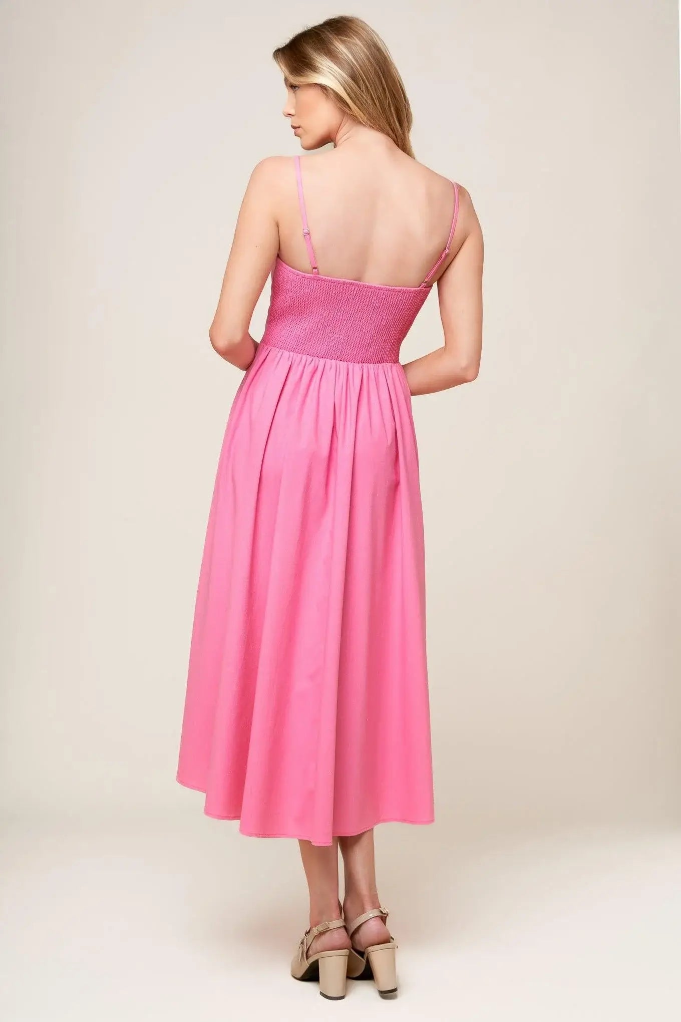 LET THE LIGHT PINK WOVEN MIDI DRESS - Flying Tomato - Flyclothing LLC