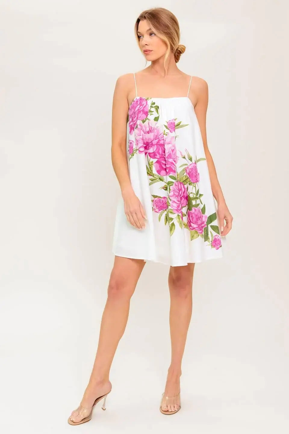 GARDEN WHISPERS PINK FLORAL WOVEN MINI DRESS - Flying Tomato - Flyclothing LLC