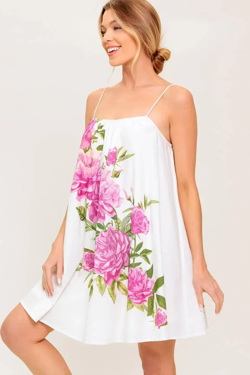 GARDEN WHISPERS PINK FLORAL WOVEN MINI DRESS - Flying Tomato - Flyclothing LLC