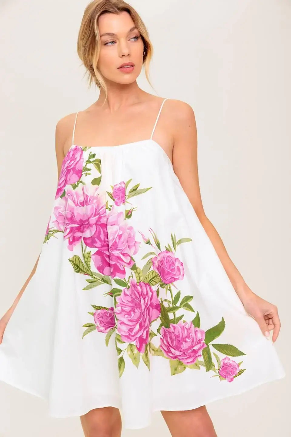GARDEN WHISPERS PINK FLORAL WOVEN MINI DRESS - Flying Tomato - Flyclothing LLC