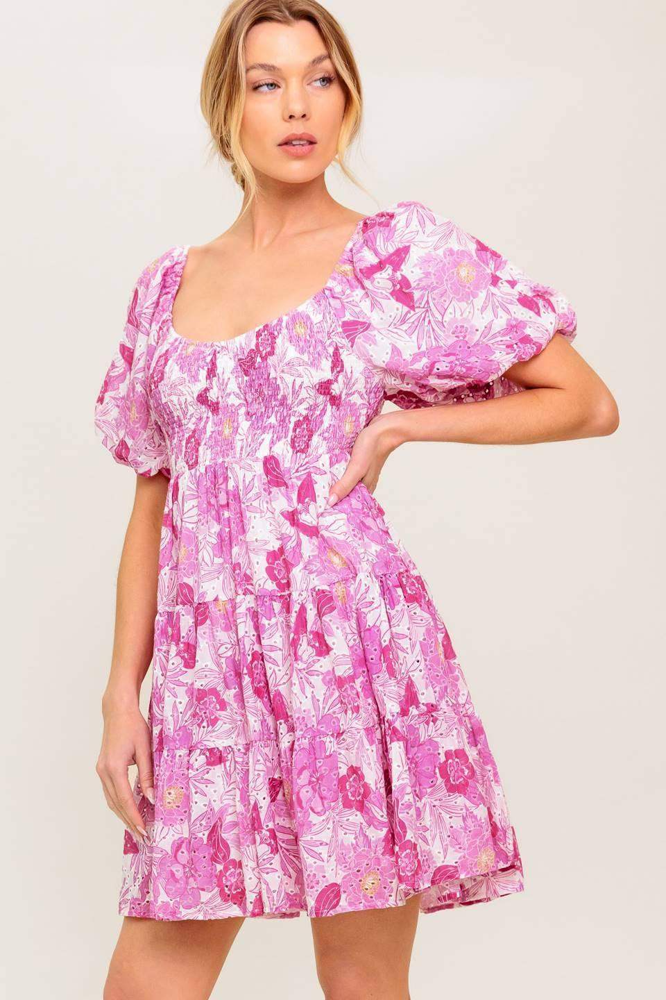 MEADOW RHYTHM WOVEN EYELET MINI DRESS - Flying Tomato - Flyclothing LLC