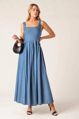 PASSIFLORA INDIGO DENIM MIDI DRESS - Flying Tomato - Flyclothing LLC