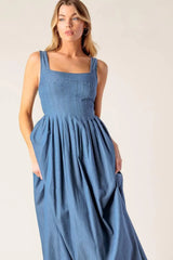 PASSIFLORA INDIGO DENIM MIDI DRESS - Flying Tomato - Flyclothing LLC