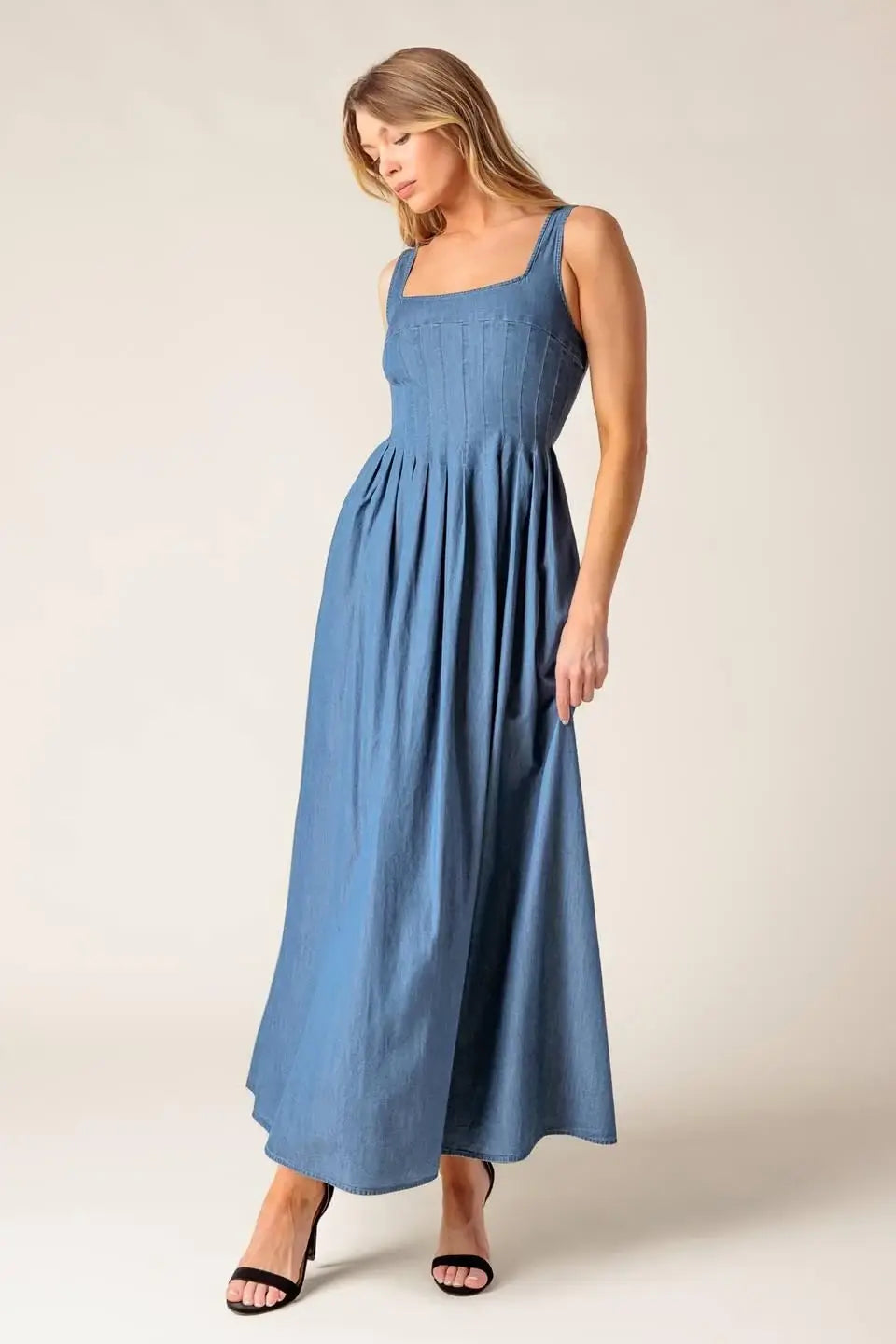 PASSIFLORA INDIGO DENIM MIDI DRESS - Flying Tomato - Flyclothing LLC