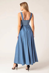 PASSIFLORA INDIGO DENIM MIDI DRESS - Flying Tomato - Flyclothing LLC