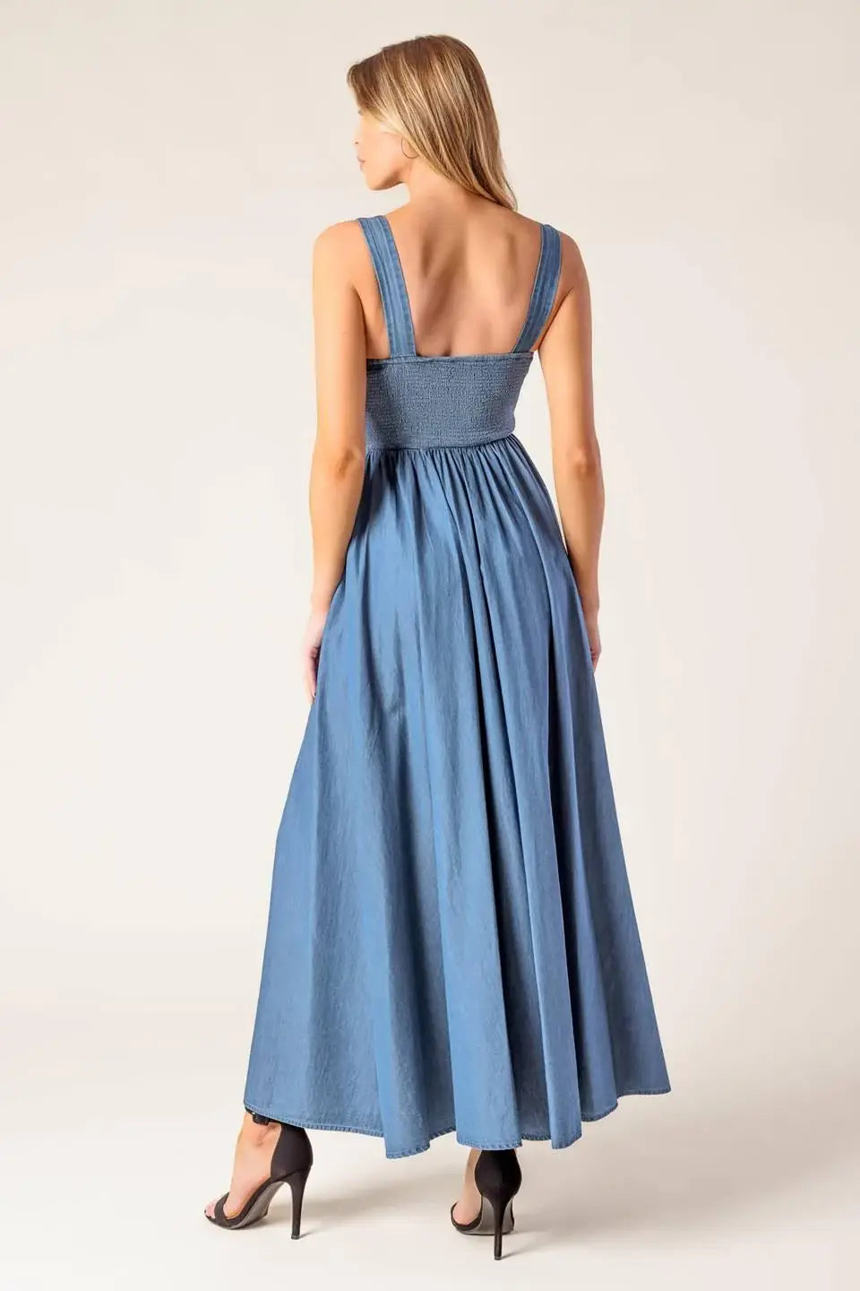 PASSIFLORA INDIGO DENIM MIDI DRESS - Flying Tomato - Flyclothing LLC