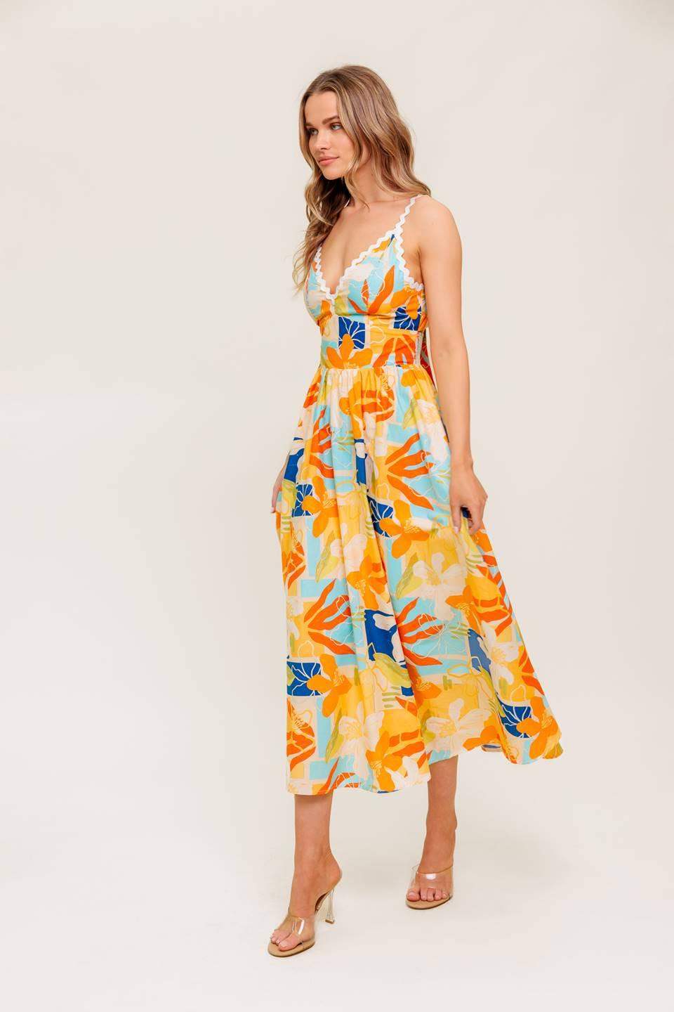 DAWN PETAL KISS WOVEN MIDI DRESS - Flying Tomato - Flyclothing LLC