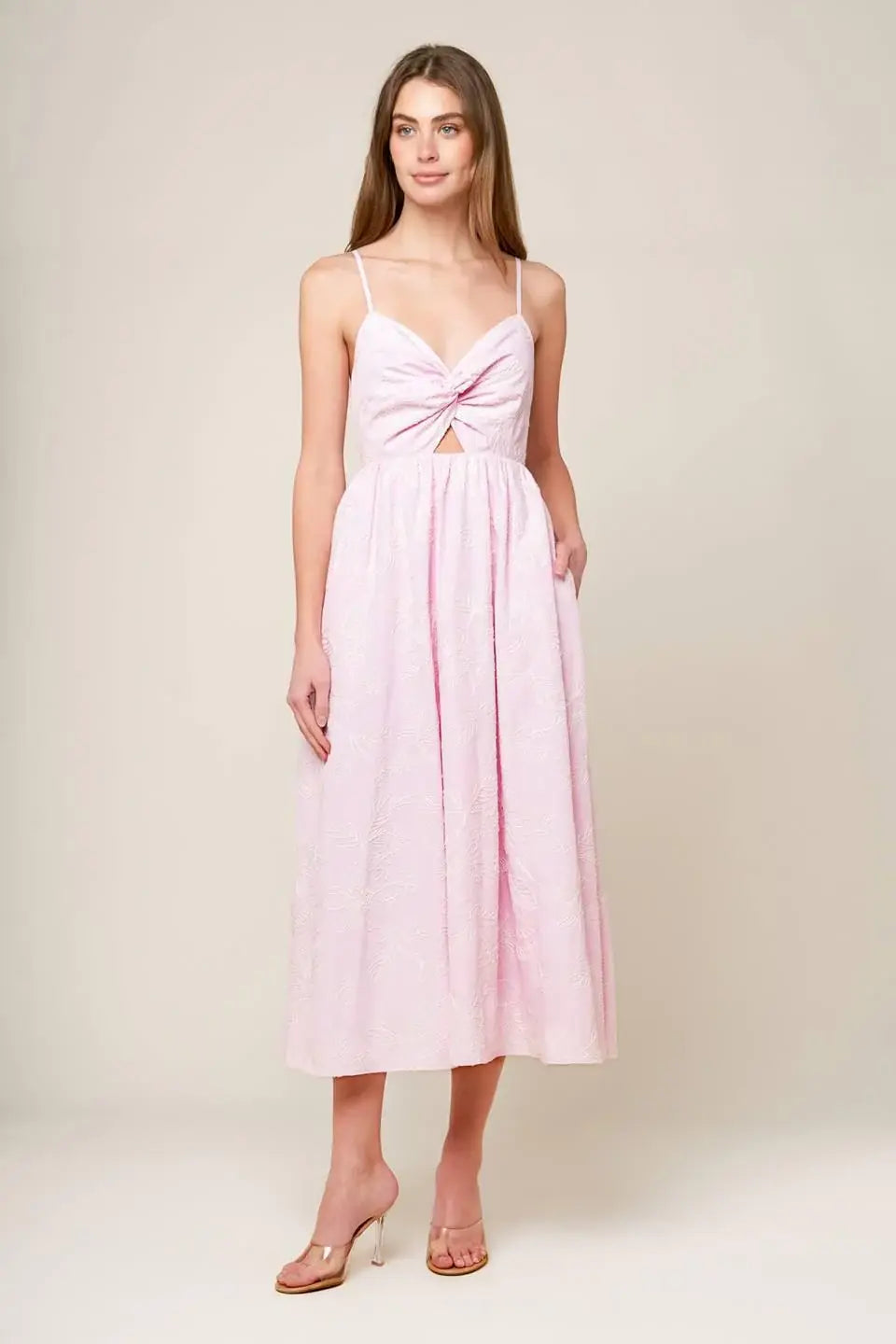 ALONG THE SHORE PINK WOVEN MIDI DRESS - Flying Tomato - Flyclothing LLC