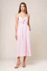 ALONG THE SHORE PINK WOVEN MIDI DRESS - Flying Tomato - Flyclothing LLC