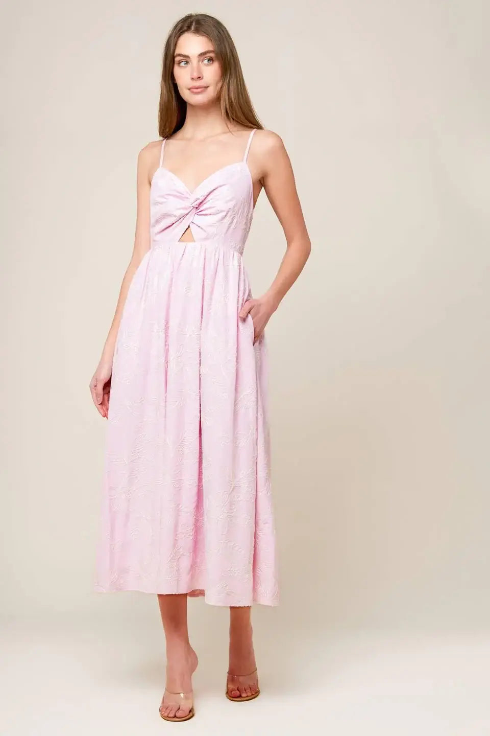 ALONG THE SHORE PINK WOVEN MIDI DRESS - Flying Tomato - Flyclothing LLC
