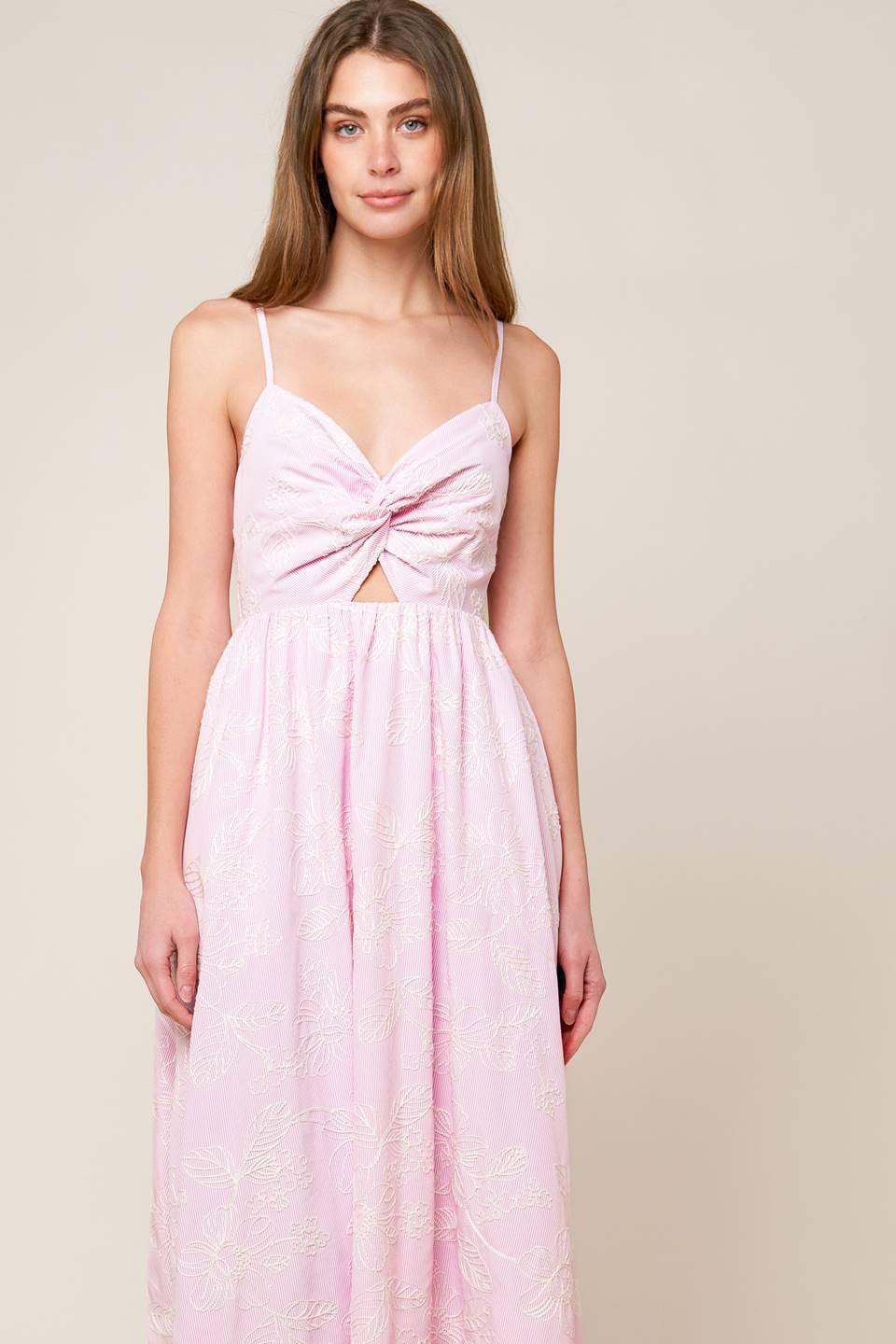 ALONG THE SHORE PINK WOVEN MIDI DRESS - Flying Tomato - Flyclothing LLC