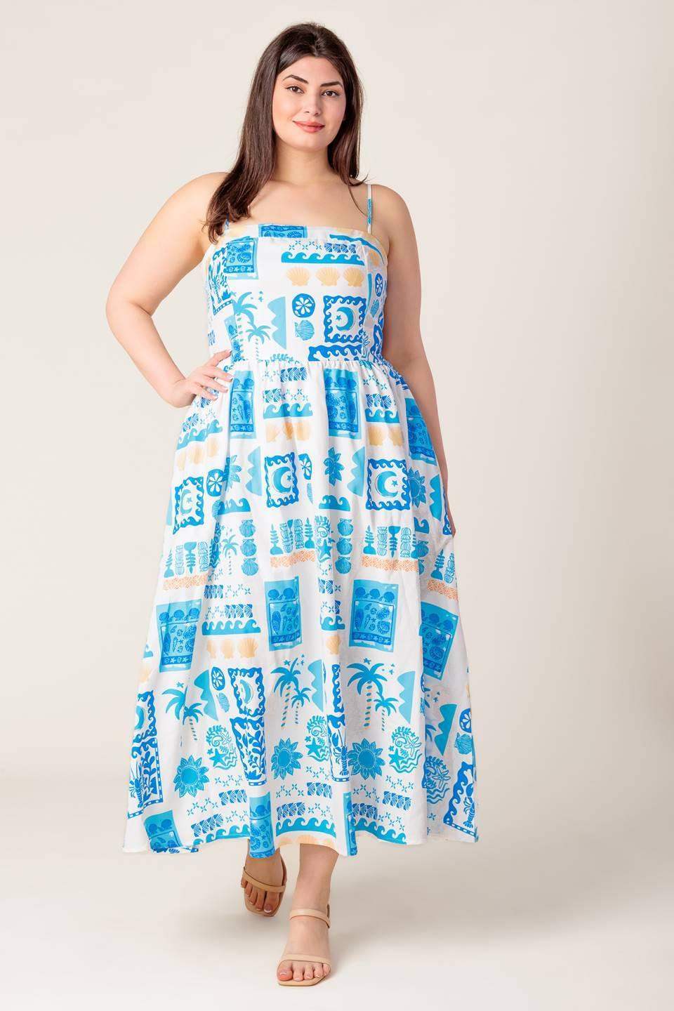 FLOWER GIRL BLUE WOVEN MIDI DRESS - Flying Tomato - Flyclothing LLC