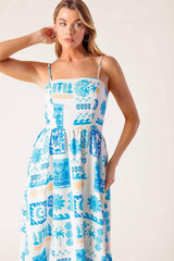FLOWER GIRL BLUE WOVEN MIDI DRESS - Flying Tomato - Flyclothing LLC